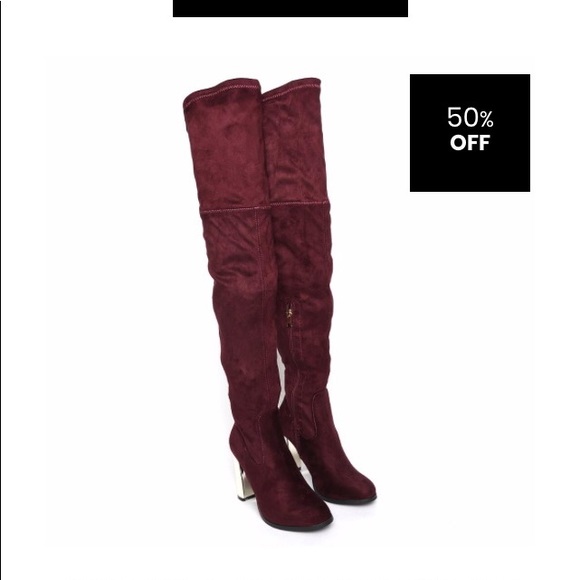 Thigh high burgundy boots - Picture 2 of 2